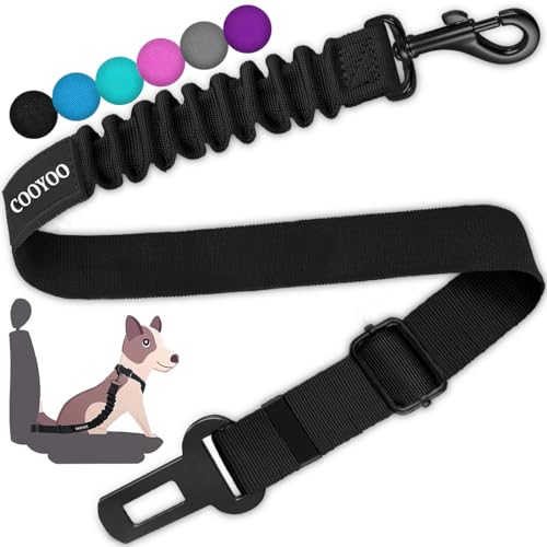 COOYOO Hunde-Sicherheitsgurt, 3-teiliges Set, einziehbares Hunde-Autogeschirr, verstellbarer Hunde-Sicherheitsgurt für Fahrzeug, Nylon, strapazierfähig und elastisch, 1 Stück, Schwarz von COOYOO