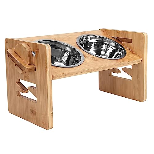 CORHAD 1 Satz Halter für Hundenapf verstellbares Haustier Katzenfutter- und Wassernapf Dog Bowl Stand katzenfutter schüssel Futternapfständer Tierfutter-Futterregal Bambus Khaki von CORHAD