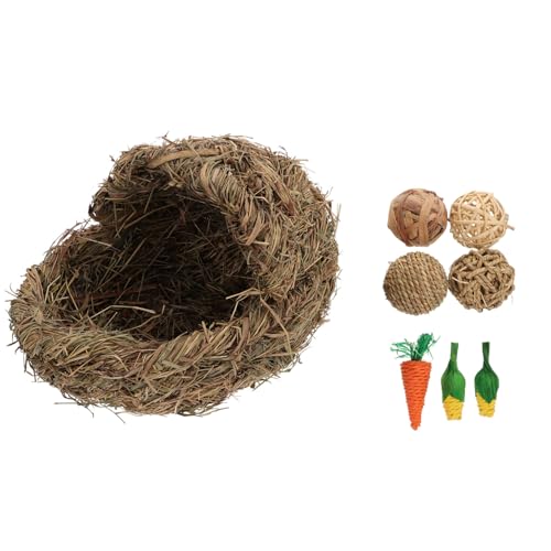 CORHAD 1 Satz Kaninchen-Gras-Nest Chinchilla-strohmatte Kaninchen Kauspielzeug Hase Einstreu Für Kleintiere Kauspielzeug Für Kaninchen Kaninchenspielzeug Gras Gewebtes Haustierhaus von CORHAD