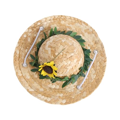 CORHAD 1Stk Hut aus Sonnenblumenstroh sommerlicher Haustierhut Katze Strohhut Hut für Haustierkostüme tiermütze hundefressnäpfe schöner Haustierstrohhut Haustier-Hut-Ornament Plastikblume von CORHAD