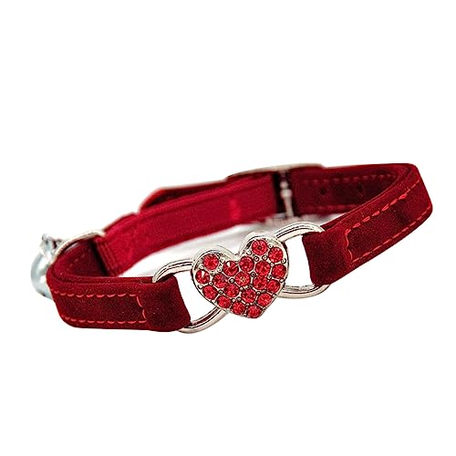 CORHAD 1Stk Katzenkette aus Strass Katzenhalsband mit Glöckchen Katzenhalsband mit Glocke Katze Herz Halsband Kätzchenhalsbänder klein Welpenhalsband verstellbares Katzenhalsband rot von CORHAD