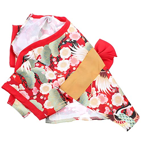 CORHAD 1stk Kleidung Für Haustiere Japanische Kimonos Für Frauen Haustier Hund Japan Cosplay Japanischer Kimono Welpenpullover Japanischer Hundekimono Winterkleidung Hundekleid Stoff Rot von CORHAD