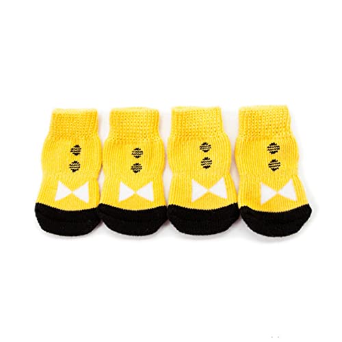 CORHAD 4 Stück Haustiersocken kleines Haustier Pfotenschutzsocken für Haustiere Welpenbedarf Haustiersachen baumwollsocken Baumwoll socken hundekleider sockenschuhe Hundesocken Yellow von CORHAD