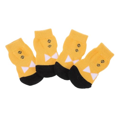 CORHAD 4 Stück Haustiersocken rutschfeste Hundesocken Strumpffüller für Welpen Hundesocken für verletzte Pfoten pet Supplies hundepflege sockenschuhe Baumwollsocken für Haustiere Yellow von CORHAD