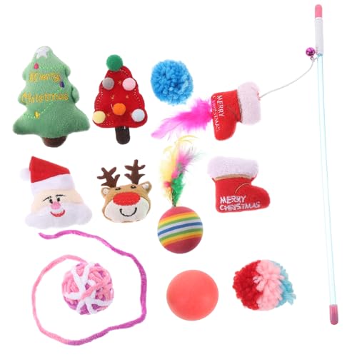 CORHAD Katzenspielzeug Set Für Weihnachten Interaktive Katzenangel Mit 11 Teilen Inklusive Geräuschspielzeug Teaser Stick Und Federspielzeug Für Katzen Und Kätzchen Perfektes von CORHAD