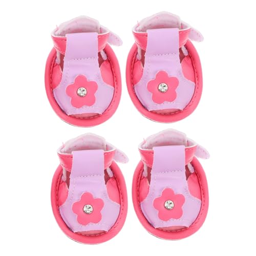 CORHAD Sommer Mesh Hund Schuhe 4pcs Atmungsaktivem Welpenpfotenschutz Blumensandalen Schlupfwelpe Stiefel Für Kleine Haustierhundkatze Rosa von CORHAD