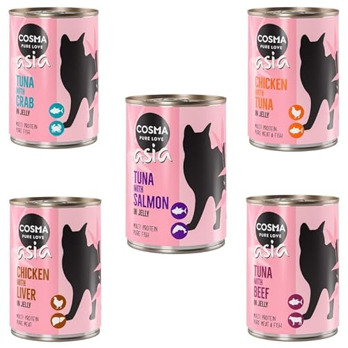 Cosma Asia in Jelly 6 x 400 g | Katzenfutter nass | Mixpaket 1 (5 Sorten) von COSMA