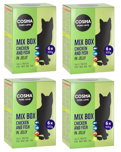 Cosma Original in Jelly Frischebeutel 100 g | Premium Nassfutter für Katzen | mit viel saftigem Fleisch oder zartem Fisch | natürlichen Geschmack | ohne Zusatzstoffe | Single Protein (24x 100g) von COSMA