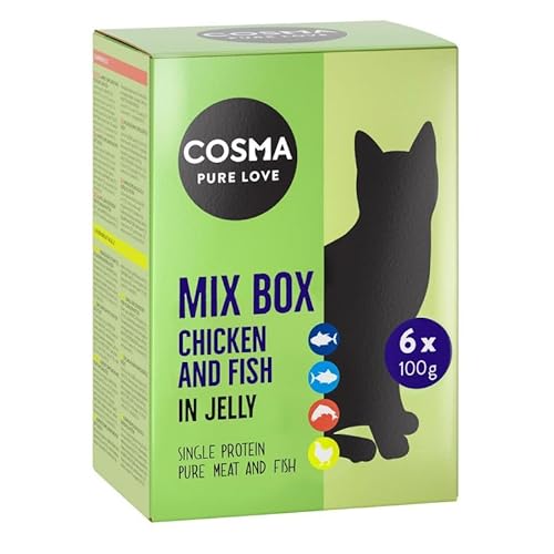 Cosma Original in Jelly Frischebeutel 100 g | Premium Nassfutter für Katzen | mit viel saftigem Fleisch oder zartem Fisch | natürlichen Geschmack | ohne Zusatzstoffe | Single Protein (6X 100g) von COSMA