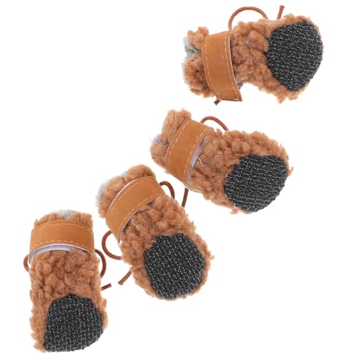 COSMEVIVI 4 Stück Hundeschuhe Schneestiefel wasserdichte Hundeschuhe Winterstiefel Für Hunde Pfotensocken Für Welpen Im Freien Hundepfotenschutz Plüsch-hundewinterstiefel Plastik Brown von COSMEVIVI