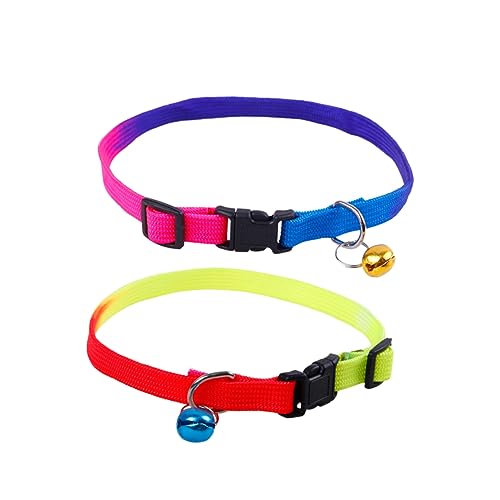 COSMEVIVI Niedliches Haustierhalsband-Set 2-teilig verstellbare mit Kleiner Glocke modische Regenbogenkatzen langlebiges Nicht reizendes Material zufällige Farbe von COSMEVIVI