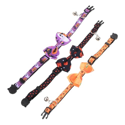 COSMEVIVI 3St Haustierhalsband schickes Katzenhalsband Halloween Kürbis-Katzenhalsband Katzen katzenhalsbänder Katzenhalsband mit Fliege Glockenhalsband für Haustiere Polyester von COSMEVIVI