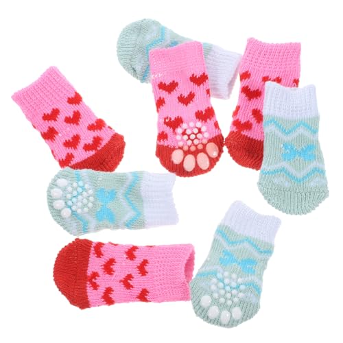 COSMEVIVI 4 Paare Haustier Socken Welpenbedarf Tragbare Socken Für Haustiere Haustiersocken Hundesocke Abriebfeste Baumwollsocken Kompakte Baumwollsocken Entzückende Pfotenschützer Baumwolle von COSMEVIVI