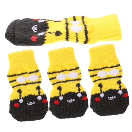 COSMEVIVI 4 Stück Haustier Socken Pfote Abriebfeste Baumwollsocken Waschbare Haustiersocken Kompakte Haustiersocken Tragbare Baumwollsocken Austauschbare Haustiersocken Yellow Baumwolle von COSMEVIVI