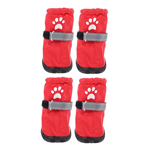 COSMEVIVI 4 Stück Regenstiefel für Haustiere Hundestiefel Anti-Rutsch-Schuhe für Hunde hundeschuhe pfotenschutz für Hunde Dog Shoes rutschfeste Haustierschuhe Haustier Stiefel Polyester rot von COSMEVIVI