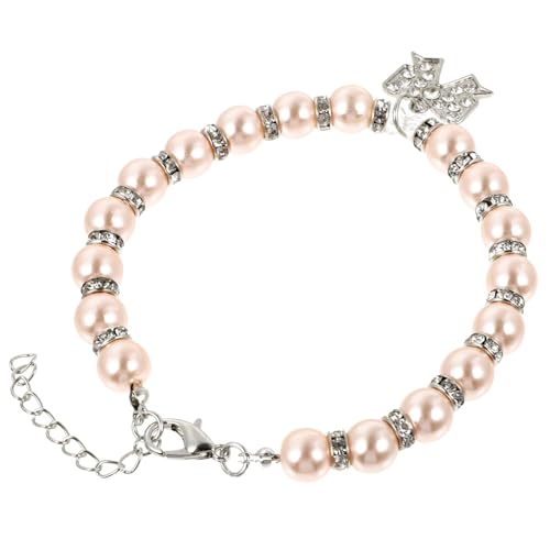 COSMEVIVI Halskette katzenhalsband katzenhalsbänder Pearl Necklace ausgefallene Haustierkette Halsband für Welpen Haustierhalsband mit Schleife Haustierhundewelpen-Krawatte Perle Rosa von COSMEVIVI