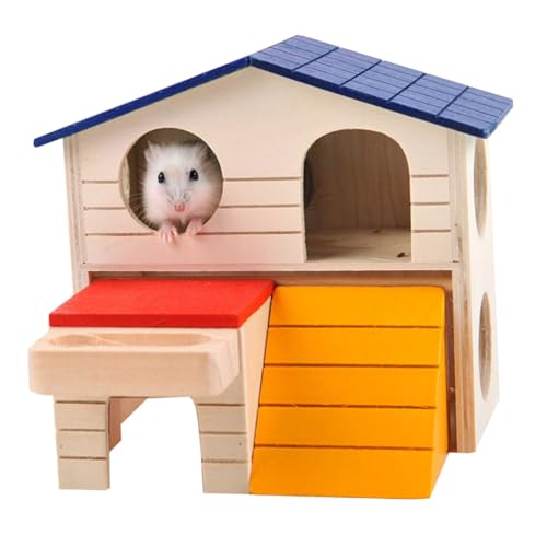 COSMEVIVI Holz Hamster Villa Große Haustier Verstecken Ratte Blau Dach Hamster Spielhaus von COSMEVIVI