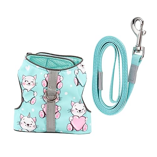 COSMEVIVI Haustier Katzengeschirr Leinengurte für Katzengeschirr Reflektorweste Haustier Geschirr cat Leash cat Harnesses Laufweste für Katzen Katzengeschirr und Leine Polyester Green von COSMEVIVI