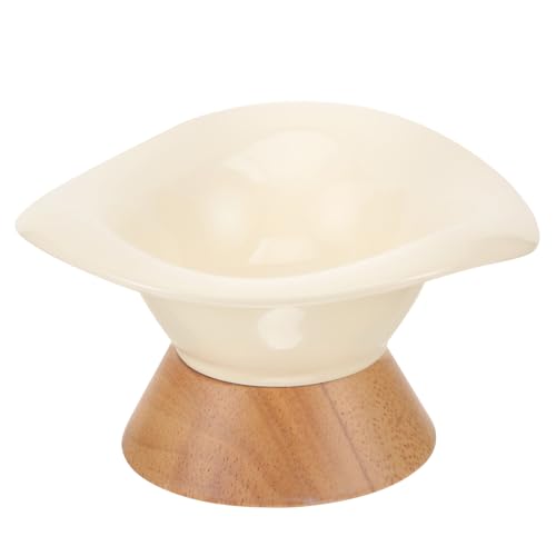 COSMEVIVI Haustiernapf pet Feeder pet Water Bowl katzennapf personalisiert keramikschüsseln katzenfutter schüssel Keramiknapf für Haustiere Futterautomat für Welpen Katzennäpfe hölzern Beige von COSMEVIVI