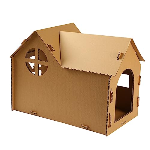 COSMEVIVI Katzenhaus katzenhöhle katzenmöbel kratzmatte für Katzen für katzenspielzeug Haustier Katze Zubehör kratzspielplatz für Katzen Papphaus Kätzchen kratzt Wellpapier Light Brown von COSMEVIVI