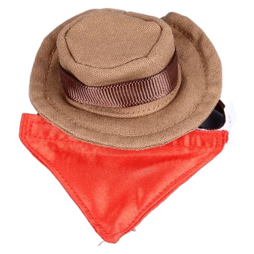 Bartagamen-Cowboyhut-Bandana-Set, Bartagamen-Cowboyhut und Bandana, Halloween-Eidechse, Reptilienkostüm, Coole Haustierkappe, Kleintier-Hamster-Outfit-Anzug (Coffee) von COSMICROWAVE