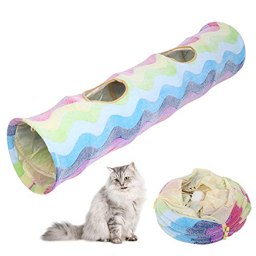 COSMICROWAVE Bunter Regenbogenring-Katzentunnel aus Papier, zum Kratzen und Aufhängen von Plüschbällen, einfache Aufbewahrung, hochwertiges Stoffmaterial, geeignet für Katzen zum Spielen und von COSMICROWAVE