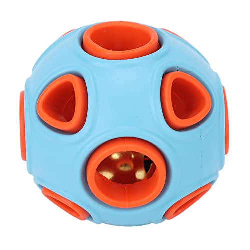 Hundespielzeugball, bissfester Gummi, interaktiver Spielzeugball zur Futterausgabe mit Glockenton, für Hunde und Katzen, stoßdämpfend, federnd, für Unterhaltung, drinnen und (Blau-Orange) von COSMICROWAVE