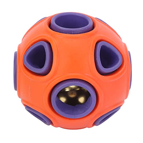 Hundespielzeugball, bissfester Gummi, interaktiver Spielzeugball zur Futterausgabe mit Glockenton, für Hunde und Katzen, stoßdämpfend, federnd, für Unterhaltung, drinnen und (Orange und Lila) von COSMICROWAVE