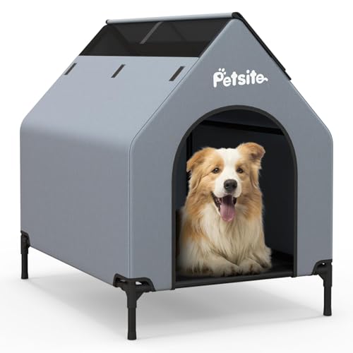 COSTWAY 2 in 1 Hundehütte & erhöhtes Hundebett, Hundeliege Outdoor, Haustierhaus mit atmungsaktivem Netzgewebe & Abnehmbarer Abdeckung, Hundehaus für kleine Hunde, Oxford, Grau (64 x 91 x 86 cm) von COSTWAY