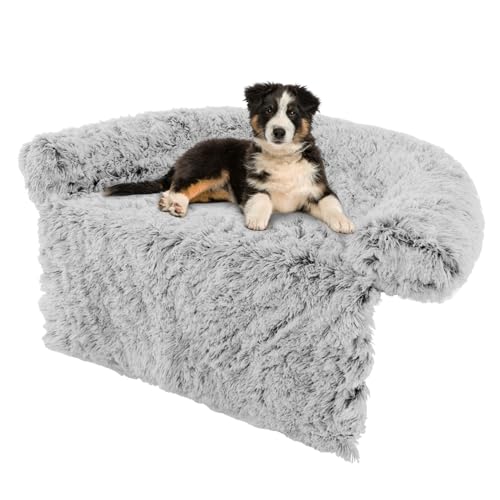 COSTWAY Hundebett flauschig, Sofaschutz Hund, Hundedecke für Sofa, Hundekissen waschbar, Plüschbett für kleine & mittelgroße & große Hunde Katzen, Hundematte aus Plüsch, 112 x 101 x 18 cm, Grau-weiß von COSTWAY