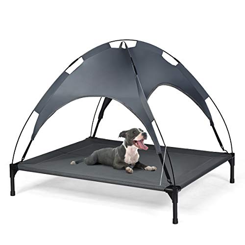 COSTWAY Hundebett mit Baldachin, Hundeliege Garten, Haustier Liegeplatz draußen, Hundesofa Schlafplatz Outdoor, Haustierbett Hund, Katzenliege Katzenbett (105x87x89cm) von COSTWAY