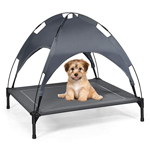 COSTWAY Hundebett mit Baldachin, Hundeliege Garten, Haustier Liegeplatz draußen, Hundesofa Schlafplatz Outdoor, Haustierbett Hund, Katzenliege Katzenbett (90x81x86cm) von COSTWAY