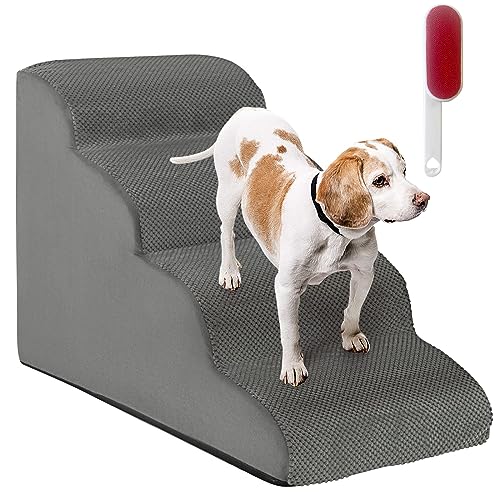 COSTWAY Hundetreppe 4 Stufen, rutschfeste Hundestufe aus Schaumstoff, Haustiertreppe für Hunde Katzen, Katzentreppe Abnehmbar, Hunde Treppe für Sofa Bett, Waschbarer Bezug (Grau) von COSTWAY