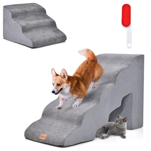 COSTWAY Hundetreppe 5+3 Stufen, rutschfeste Hundestufe Schaumstoff, 30+20 kg belastbar, Haustiertreppe für Hunde Katzen, Katzentreppe Abnehmbar, Hunde Treppe für Sofa Bett, Waschbarer Bezug (Grau) von COSTWAY