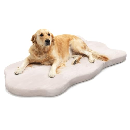 COSTWAY Orthopädisches Hundebett, Hundekissen waschbar, Memory Foam Hundematte mit abnehmbarem Bezug, rutschfest, wasserdicht, für große, mittelgroße Hunde (Beige, Geometrisch) von COSTWAY