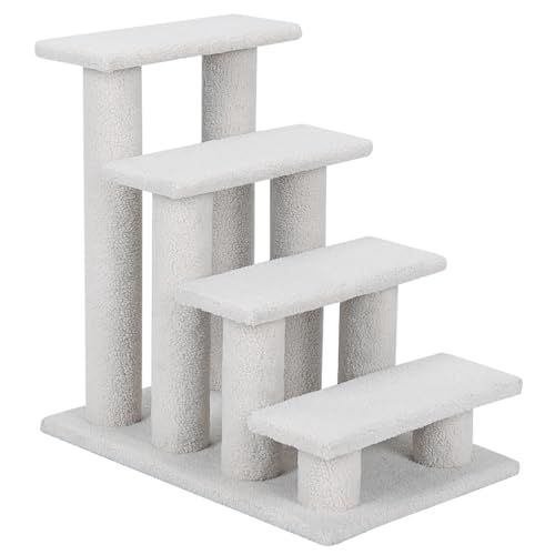 COSTWAY Tiertreppe Katzentreppe 4 Stufen, Treppe für Katze und Hunde bis 25 kg, Haustiertreppe Klein, Hundetreppe Spielbaum, 61 x 41 x 60 cm, Spanplatte und Kunstvlies (beige) von COSTWAY