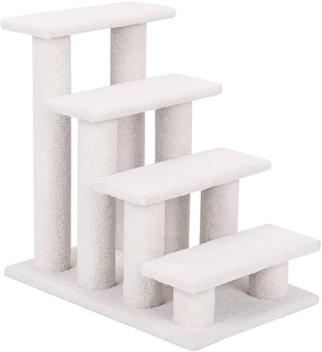 COSTWAY Tiertreppe Katzentreppe 4 Stufen, Treppe für Katze und Hunde bis 25 kg, Haustiertreppe Klein, Hundetreppe Spielbaum, 61 x 41 x 60 cm, Spanplatte und Kunstvlies (Weiß) von COSTWAY