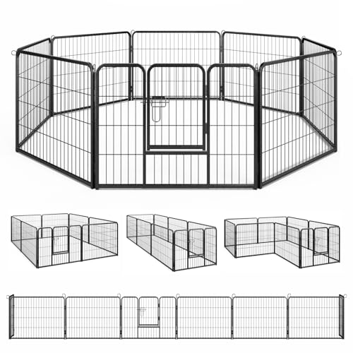 COSTWAY Welpenauslauf 60cm hoch, 8-teilig faltbares Freilaufgehege, Welpenlaufstall mit abschließbarer Tür, Laufstall für Hunde Katzen Kaninchen, Hundelaufstall aus Metall, Schwarz von COSTWAY