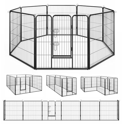 COSTWAY Welpenauslauf 80cm hoch, 8-teilig faltbares Freilaufgehege, Welpenlaufstall mit abschließbarer Tür, Laufstall für Hunde Katzen Kaninchen, Hundelaufstall Metall, Schwarz von COSTWAY