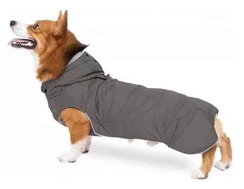 COSYHOMELONDON Hundemantel, warmer Mantel für kleine, mittelgroße Hunde, warme Hundejacke mit Fleecefutter und Kapuzenpullover (XL-Länge 47 cm, Brustumfang 66 - 80 cm, Grau) von COSYHOMELONDON