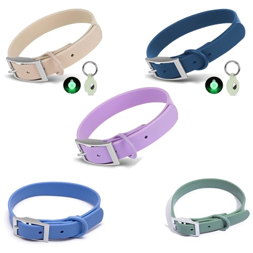 Cosyhome Verstellbares Hundehalsband mit Airtag-Halterung: langlebige Hundehalsbänder, weiches gummiertes Gurtband, wasserdicht und leicht zu reinigen, mittelgroße und große Hunde (M, Moonlight Blue) von COSYHOMELONDON