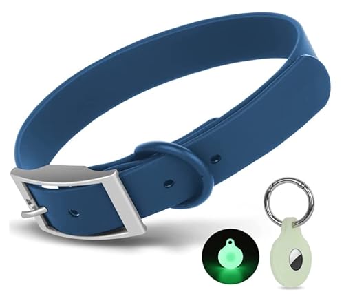 Cosyhome Verstellbares Hundehalsband mit Airtag-Halterung: langlebige Hundehalsbänder, weiches gummiertes Gurtband, wasserdicht und leicht zu reinigen, mittelgroße und große Hunde (M, Navy) von COSYHOMELONDON