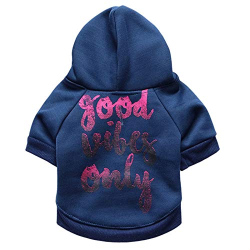 COUTUDI Hund Hoodie für Kleine Hunde Good Vibes Only Word Print Hund Hoodie Katze Hoodie Warm Winter Welpen Pullover Weich Welpen Hoodie Hundemantel Casual Sweatshirt von COUTUDI