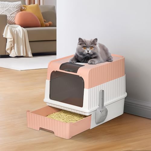 COVESTORE Katzentoilette geschlossen, XXL-Katzentoilette, geruchsabweisend, praktisch und einfach zu installieren, mit einer Katzenstreuschaufel (Rosa) von COVESTORE