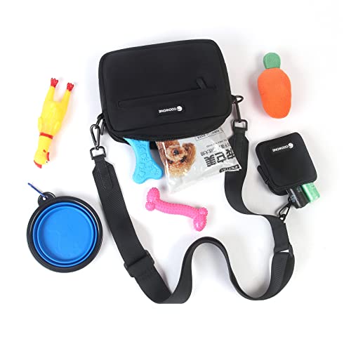 COVONEE Hundetrainingstasche für Leckerlis, Schultertasche, mit Mini-Tasche, kleine Tasche, integrierter Kotbeutelspender für Spaziergänge, Outdoor, Training (schwarz) von COVONEE