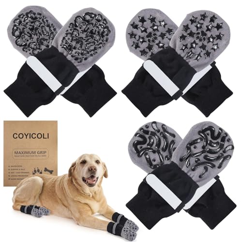 COYICOLI 3 Paar Doppelseitige Anti-Rutsch Hundesocken mit verstellbaren Riemen für den Innenbereich - Haustierpfoten Schutz Traktion Kontrolle Socken auf Hartholzboden（L） von COYICOLI