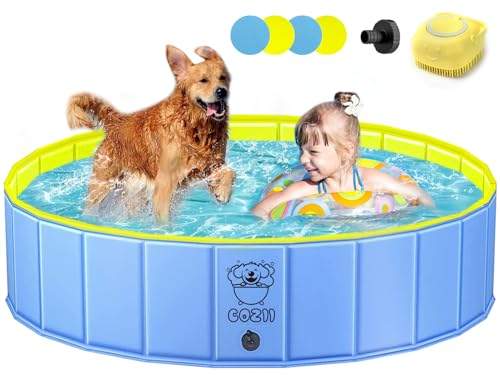 COZII Hundepool, 80 x 20cm Hundepool fur Kleine Hunde, Faltbare Hundebadewanne, Planschbecken für Kinder, Tragbar Hunde Pool Rutschfestem PVC mit Badebürste von COZII