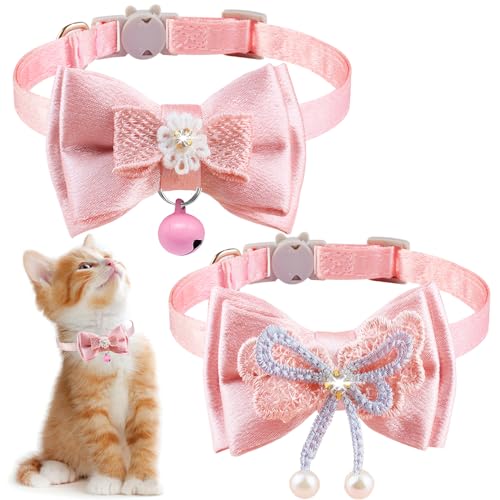 Breakaway Katzenhalsband, COZIRAE Fliege mit Blume, Katzenhalsband mit Krawatte, niedliches Katzenhalsband für Mädchen/Jungen, Katze (2er-Pack, Farbe D + Farbe E) von COZIRAE