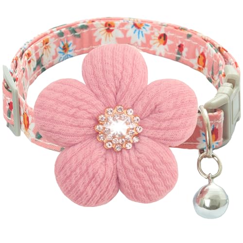 Kleines Hundehalsband mit Blume, Welpenhalsband für Mädchen, Hundehalsbänder für kleine Hunde, niedliches Hundehalsband mit Glöckchen, verstellbare Länge (Rosa) von COZIRAE