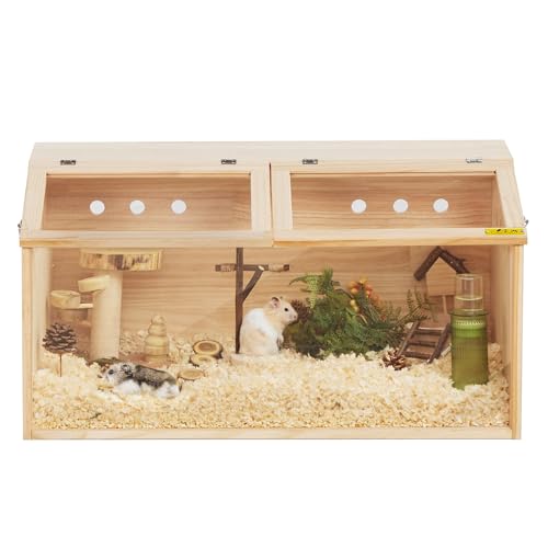 COZIWOW Großer Hamsterkäfig aus Holz, für Mäuse und Ratten, mit sichtbarem Acrylfenster und aufklappbarer Oberseite, für drinnen und draußen, Kleintierkäfig für Chinchilla, Rennmäuse, Kaninchen, Hase, von COZIWOW